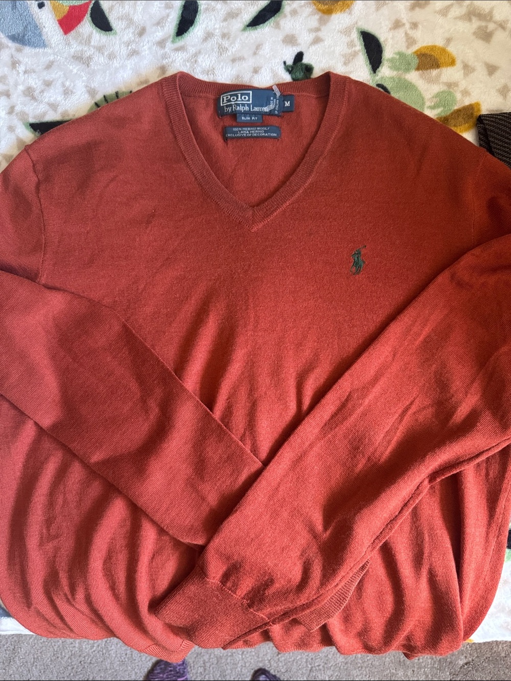 Polo Ralph Lauren Merino Wool V-Neck Sweater Burnt Orange Terracotta Men’s M